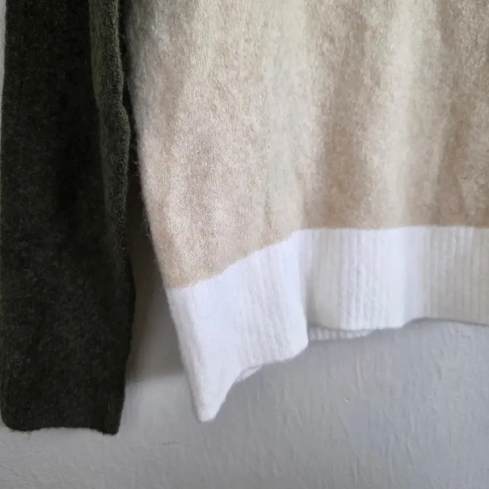 J. Crew Colorblock Mockneck Sweater Merino Wool Blend Green Cream White NWT XS